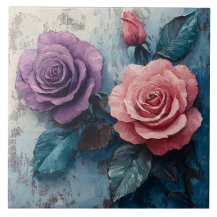Roze en paarse rozen versleten achtergrond tegeltje