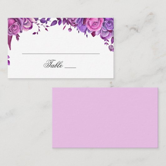 Roze en paarse rozen. Waterverf bloemen bruiloft Plaatskaartje (Voorkant / Achterkant)