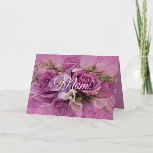 Roze en paarse rozenboeket Moederdag kaart