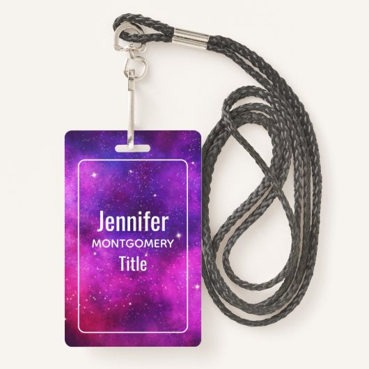 Roze en Paarse ruimte en sterren Faux Galaxy Badge (Voorkant met draagriem)