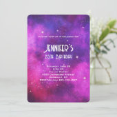 Roze en Paarse ruimte en sterren Faux Galaxy Birth Kaart (Staand voorkant)