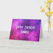 Roze en Paarse ruimte en sterren Faux Galaxy Birth Kaart (Gele Bloem)