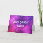 Roze en Paarse ruimte en sterren Faux Galaxy Birth Kaart (Voorkant)