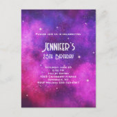 Roze en Paarse ruimte en sterren Faux Galaxy Birth Uitnodiging Briefkaart (Voorkant)