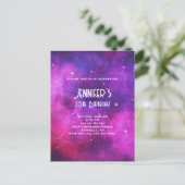 Roze en Paarse ruimte en sterren Faux Galaxy Birth Uitnodiging Briefkaart (Staand voorkant)