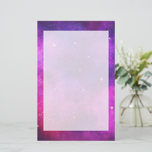 Roze en Paarse ruimte en sterren Faux Galaxy Briefpapier (Staand voorkant)