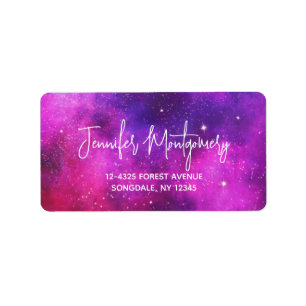 Roze en Paarse ruimte en sterren Faux Galaxy Etiket