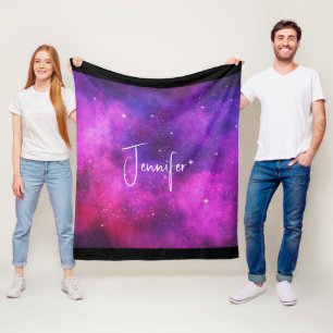 Roze en Paarse ruimte en sterren Faux Galaxy Fleece Deken