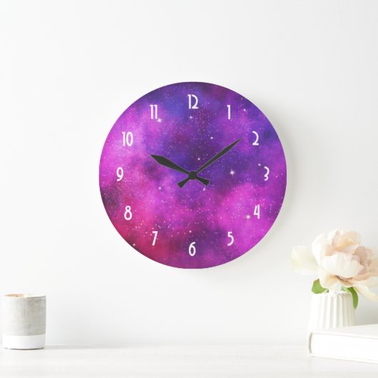 Roze en Paarse ruimte en sterren Faux Galaxy Grote Klok (Huis)