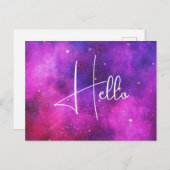 Roze en Paarse ruimte en sterren Faux Galaxy Hallo Briefkaart (Voorkant / Achterkant)
