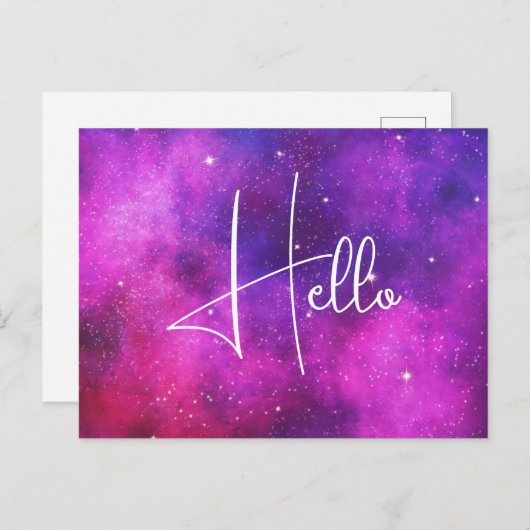 Roze en Paarse ruimte en sterren Faux Galaxy Hallo Briefkaart (Voorkant / Achterkant)