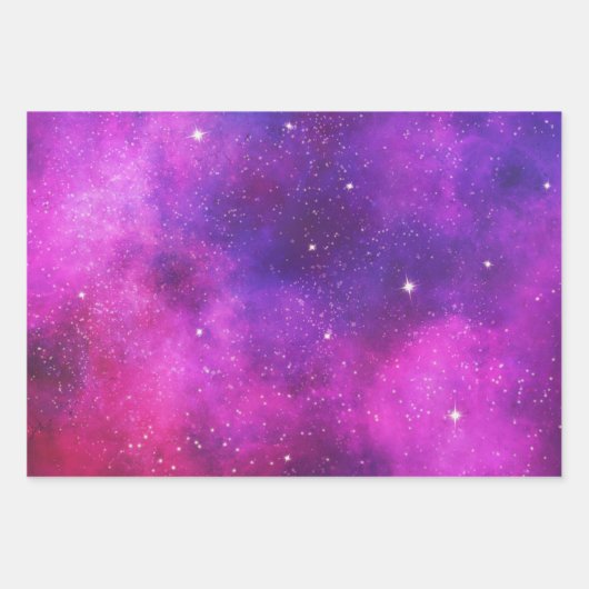 Roze en Paarse ruimte en sterren Faux Galaxy Inpakpapier Vel (Voorkant)