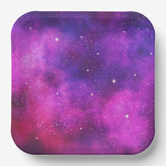 Roze en Paarse ruimte en sterren Faux Galaxy Papieren Bordje (Voorkant)