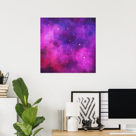 Roze en Paarse ruimte en sterren Faux Galaxy Poster (Thuiskantoor)