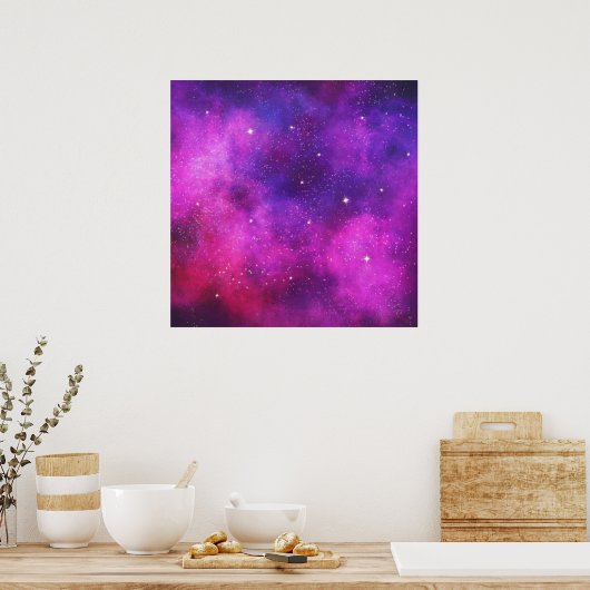 Roze en Paarse ruimte en sterren Faux Galaxy Poster (Keuken)
