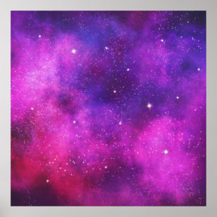 Roze en Paarse ruimte en sterren Faux Galaxy Poster