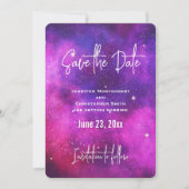 Roze en Paarse ruimte en sterren Faux Galaxy Save The Date (Voorkant)