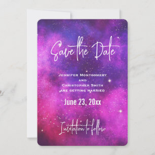 Roze en Paarse ruimte en sterren Faux Galaxy Save The Date