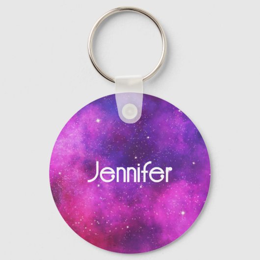 Roze en Paarse ruimte en sterren Faux Galaxy Sleutelhanger (Voorkant)