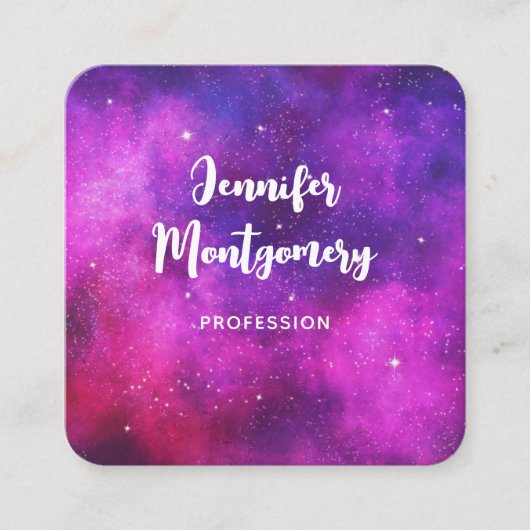 Roze en Paarse ruimte en sterren Faux Galaxy Squar Vierkante Visitekaartje (Voorkant)