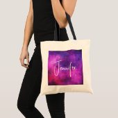 Roze en Paarse ruimte en sterren Faux Galaxy Tote Bag (Voorkant (product))