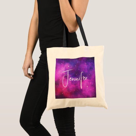 Roze en Paarse ruimte en sterren Faux Galaxy Tote Bag (Voorkant (product))