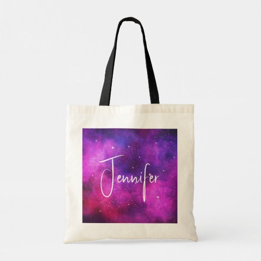 Roze en Paarse ruimte en sterren Faux Galaxy Tote Bag (Achterkant)