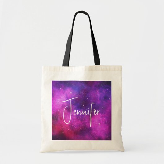 Roze en Paarse ruimte en sterren Faux Galaxy Tote Bag (Voorkant)