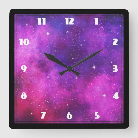 Roze en Paarse ruimte en sterren Faux Galaxy Vierkante Klok (Voorkant)