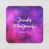 Roze en Paarse ruimte en sterren Faux Galaxy Vierkante Visitekaartje (Voorkant)