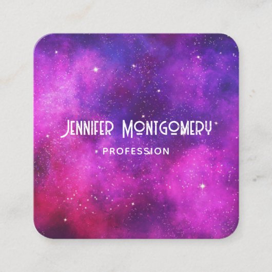 Roze en Paarse ruimte en sterren Faux Galaxy Vierkante Visitekaartje (Voorkant)