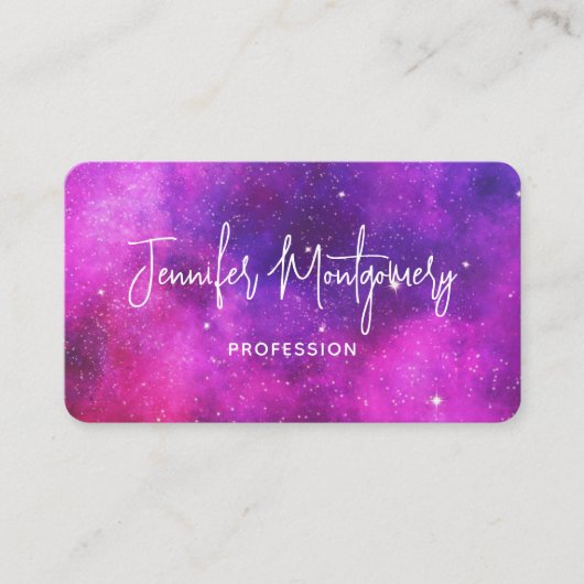 Roze en Paarse ruimte en sterren Faux Galaxy Visitekaartje (Voorkant)