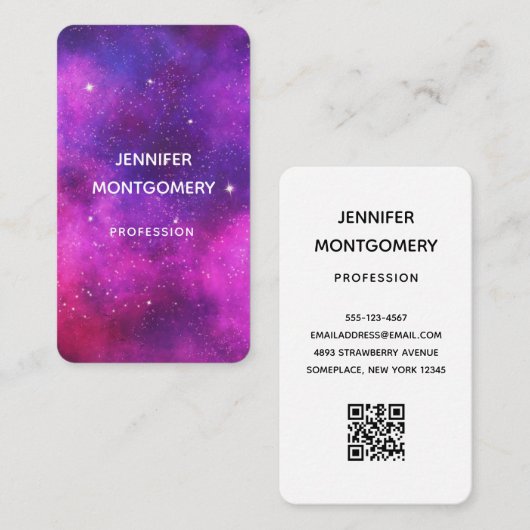 Roze en Paarse ruimte en sterren Faux Galaxy Visitekaartje (Voorkant / Achterkant)