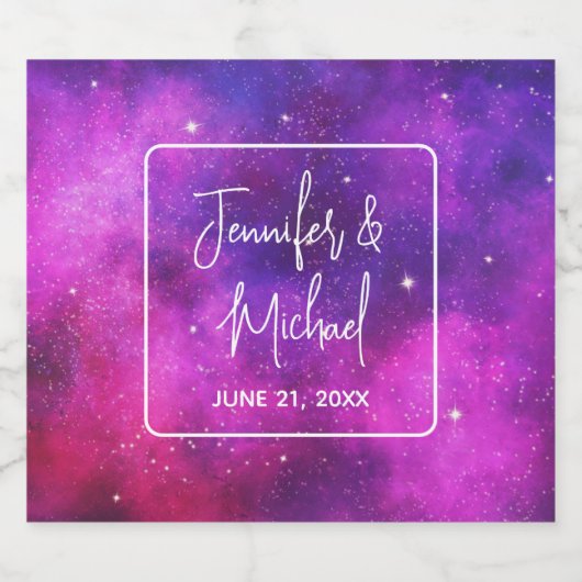 Roze en Paarse ruimte en sterren Faux Galaxy Wedde Bier Etiket (Enkel label)