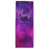Roze en Paarse ruimte en sterren Faux Galaxy Wine Wijn Cadeautas (Voorkant)