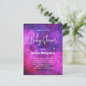 Roze en Paarse ruimte en sterrenstelsel Baby showe Uitnodiging Briefkaart (Staand voorkant)