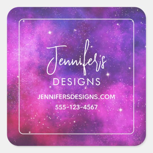 Roze en Paarse ruimte & sterren Faux Galaxy Busine Vierkante Sticker (Voorkant)