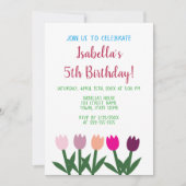 Roze en Paarse Schattigee Cartoon Tulpen 5e verjaa Kaart (Voorkant)