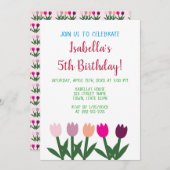 Roze en Paarse Schattigee Cartoon Tulpen 5e verjaa Kaart (Voorkant / Achterkant)