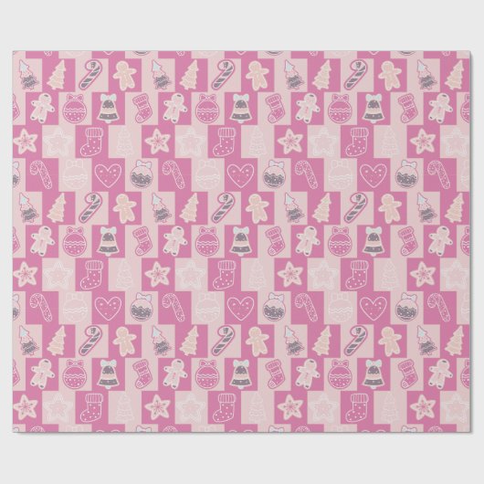 Roze en Paarse Schattigee en moderne kerst Cadeaupapier (Vlak)