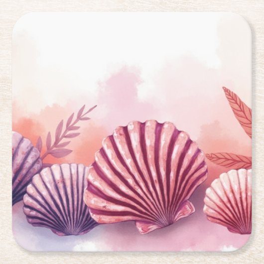 Roze en paarse schelpen kartonnen onderzetters (Voorkant)