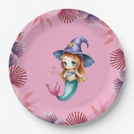 Roze en paarse schelpen  papieren bordje