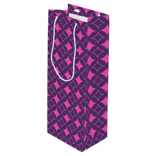 Roze en paarse schilfers wijn cadeautas (Voorkant Gekanteld)