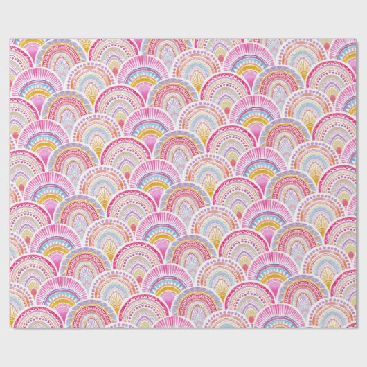 Roze en Paarse Seigaiha Wave Oriental Pattern Cadeaupapier (Vlak)