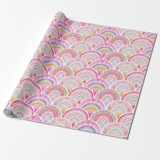 Roze en Paarse Seigaiha Wave Oriental Pattern Cadeaupapier (Uitgerold)