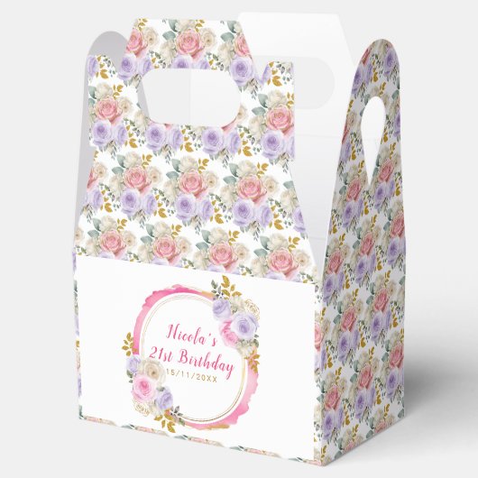 Roze en Paarse sierlijke bloemen verjaardag Bedankdoosjes (Geopend)