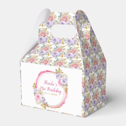 Roze en Paarse sierlijke bloemen verjaardag Bedankdoosjes (Voorkant Zijde)