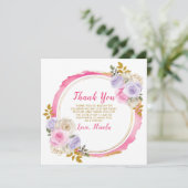 Roze en Paarse sierlijke bloemen verjaardag Bedankkaart (Staand voorkant)