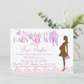 Roze en Paarse Silhouette Baby shower Kaart (Staand voorkant)