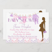 Roze en Paarse Silhouette Baby shower Kaart (Voorkant / Achterkant)